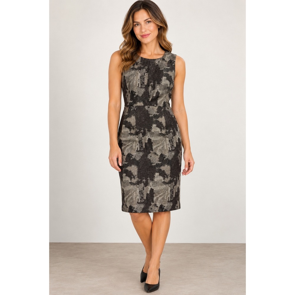 Banana Republic 2P Brown Gold Metallic Jacquard Sleeveless Sheath Dress NWT